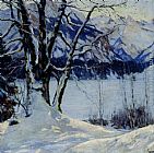 A Frozen Lake In A Mountainous Winter Landscape by Edward Cucuel